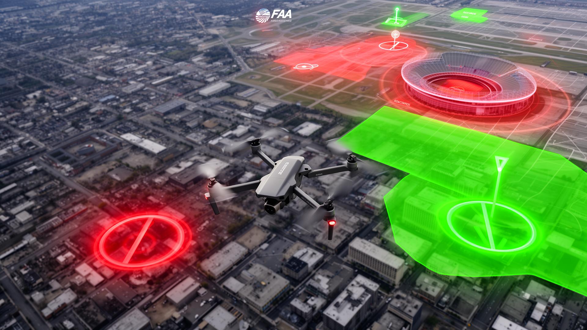 Drone flying near restricted airspace illustrating no-fly zone regulations
