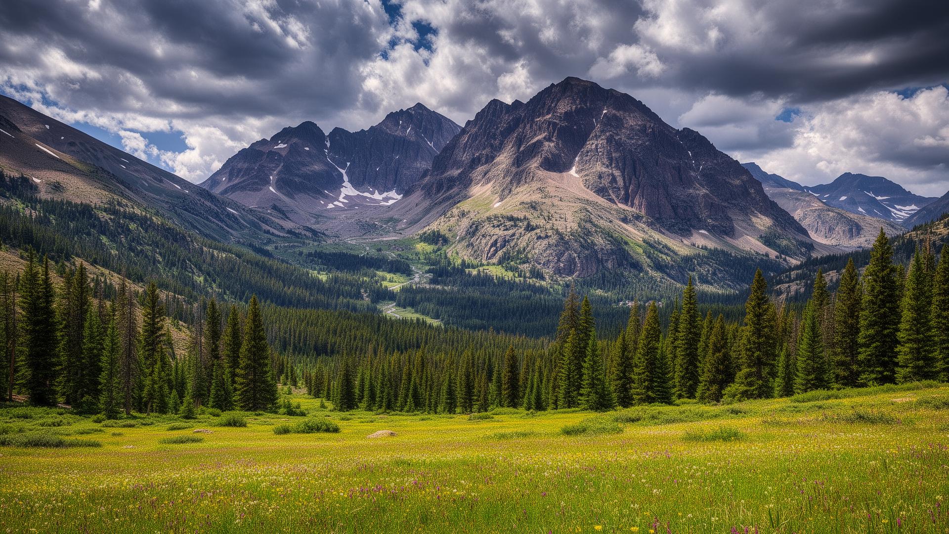 Rocky Mountain National Park Colorado alpine peaks with meadows and pine forests