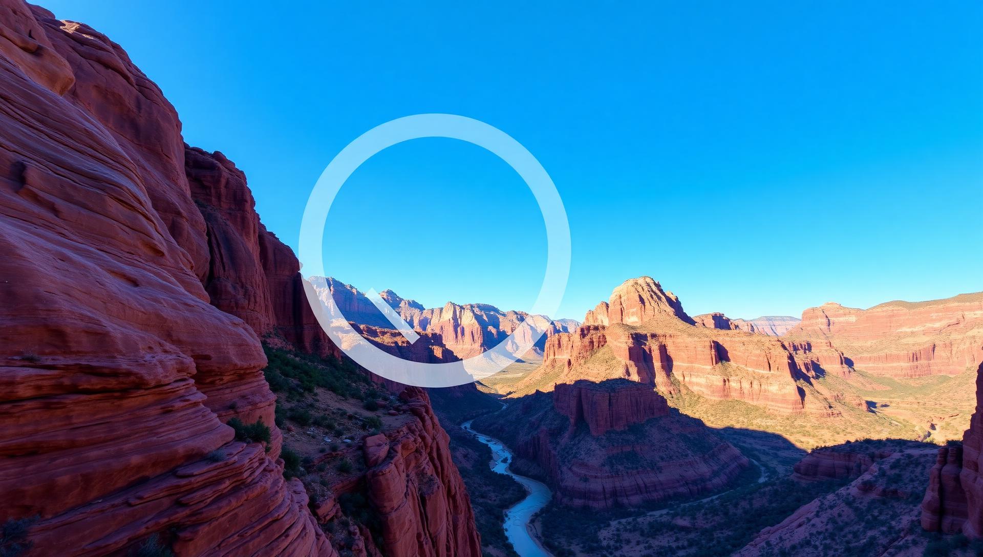 Zion National Park red sandstone cliffs and canyon with drone warning overlay